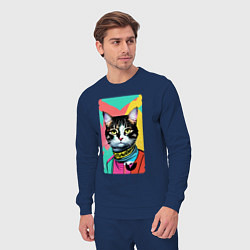 Костюм хлопковый мужской Pop art cat - neural network, цвет: тёмно-синий — фото 2