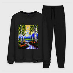 Костюм хлопковый мужской Пиксельный березовый пейзаж, цвет: черный
