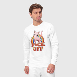 Костюм хлопковый мужской F*ck off cat retro, цвет: белый — фото 2