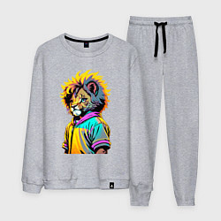 Костюм хлопковый мужской Прикольный львёнок - поп-арт, цвет: меланж