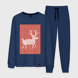 Костюм хлопковый мужской Новогодний олень орнамент вязанный свитер, цвет: тёмно-синий