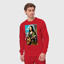 Костюм хлопковый мужской Мона Лиза лабает на гитаре, цвет: красный — фото 2