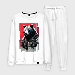 Костюм хлопковый мужской Медведь - киберпанк, цвет: белый