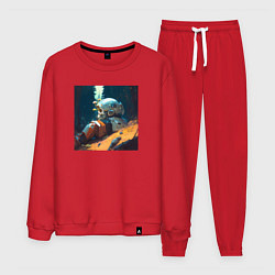 Костюм хлопковый мужской Космонавт и лес, цвет: красный