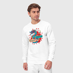 Костюм хлопковый мужской Дракон на удачу и счастье в новом году, цвет: белый — фото 2