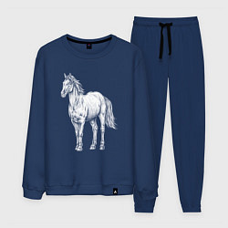 Костюм хлопковый мужской Белая лошадь стоит, цвет: тёмно-синий