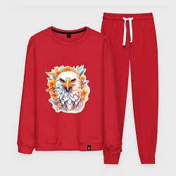 Костюм хлопковый мужской Орел в цветах, цвет: красный