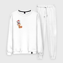 Костюм хлопковый мужской Французский бульдог в новогоднем носке, цвет: белый