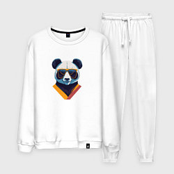 Костюм хлопковый мужской Панда в модных очках, цвет: белый