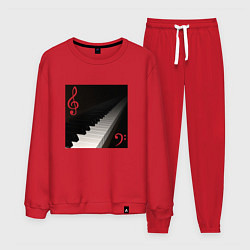 Костюм хлопковый мужской Скрипичный и басовый ключи с клавиатурой фортепиан, цвет: красный