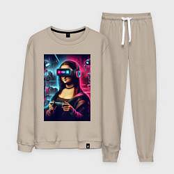 Костюм хлопковый мужской Mona Lisa is an avid gamer - fantasy, цвет: миндальный
