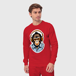 Костюм хлопковый мужской Портрет обезьяны в наушниках, цвет: красный — фото 2