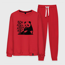 Костюм хлопковый мужской Сидящая чёрная панда рядом с бамбуком, цвет: красный