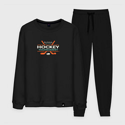 Костюм хлопковый мужской Хоккей - спорт России, цвет: черный