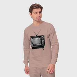 Костюм хлопковый мужской Старый телевизор черно-белый шум и череп, цвет: пыльно-розовый — фото 2