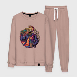 Костюм хлопковый мужской Скелет панк пьет виноводочное, цвет: пыльно-розовый