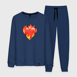Костюм хлопковый мужской Эмодзи сердце в огне, цвет: тёмно-синий