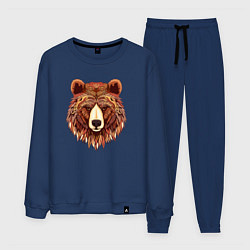 Костюм хлопковый мужской Серьезный медведь с орнаментом, цвет: тёмно-синий