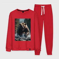 Костюм хлопковый мужской Разъяренный медведь, цвет: красный
