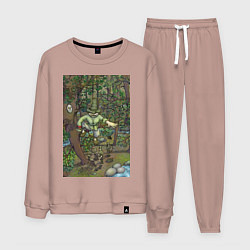 Костюм хлопковый мужской Леший-озорник в шляпе в лесу, цвет: пыльно-розовый