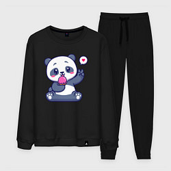Костюм хлопковый мужской Ice cream panda, цвет: черный