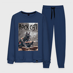 Костюм хлопковый мужской Rock cat - ai art, цвет: тёмно-синий
