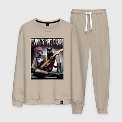 Костюм хлопковый мужской Punk girl with a black cat and a guitar, цвет: миндальный