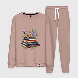 Костюм хлопковый мужской Стопка книг с полевыми цветами, цвет: пыльно-розовый