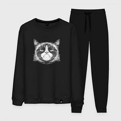Костюм хлопковый мужской Мем Grumpy cat, цвет: черный