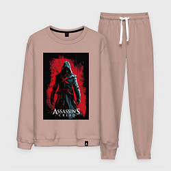Костюм хлопковый мужской Assassins creed на фоне красной стены, цвет: пыльно-розовый