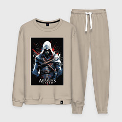 Костюм хлопковый мужской Assassins creed огненный фон, цвет: миндальный