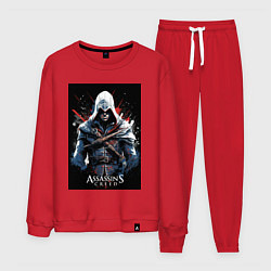 Костюм хлопковый мужской Assassins creed огненный фон, цвет: красный