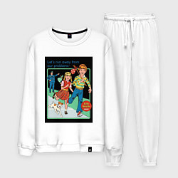 Костюм хлопковый мужской Убегайте от любых проблем мем, цвет: белый