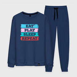 Костюм хлопковый мужской Eat play sleep repeat, цвет: тёмно-синий