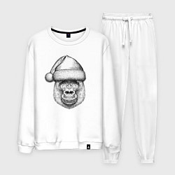 Костюм хлопковый мужской Новогодняя горилла в шапке, цвет: белый