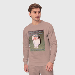 Костюм хлопковый мужской Котик плохо себя вёл мем, цвет: пыльно-розовый — фото 2