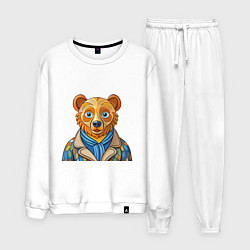 Костюм хлопковый мужской Медведь в стиле Ван Гога, цвет: белый