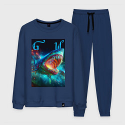 Костюм хлопковый мужской Great white space shark - ai art, цвет: тёмно-синий