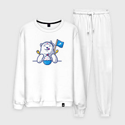 Костюм хлопковый мужской Белый медведь и мороженое, цвет: белый