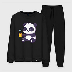 Костюм хлопковый мужской Панда с кофе, цвет: черный