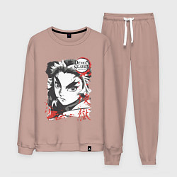 Костюм хлопковый мужской Клинок рассекающий демонов Ренгоку demon slayer, цвет: пыльно-розовый