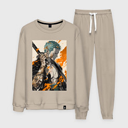 Костюм хлопковый мужской Ван-Пис Зоро Ророноа фехтовальщик, цвет: миндальный