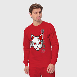 Костюм хлопковый мужской Маска кицунэ - клинок рассекающий демонов, цвет: красный — фото 2