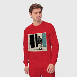 Костюм хлопковый мужской Человек в капюшонке с надписью про экзистенциальны, цвет: красный — фото 2