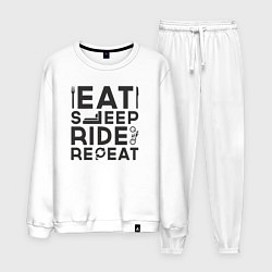 Костюм хлопковый мужской Eat sleep ride repeat, цвет: белый