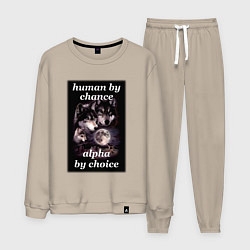 Костюм хлопковый мужской Human by chance, alpha by choice, цвет: миндальный