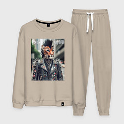 Костюм хлопковый мужской Леопард панк музыкант - нейросеть, цвет: миндальный