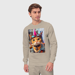 Костюм хлопковый мужской Котёнок панк музыкант из Нью-Йорка - нейросеть, цвет: миндальный — фото 2