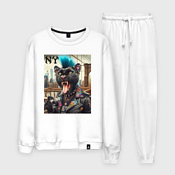 Костюм хлопковый мужской Чувак пантера панк с фотоаппаратом - нейросеть, цвет: белый