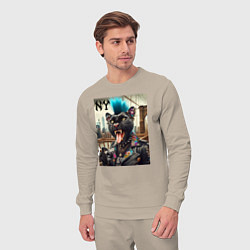 Костюм хлопковый мужской Чувак пантера панк с фотоаппаратом - нейросеть, цвет: миндальный — фото 2